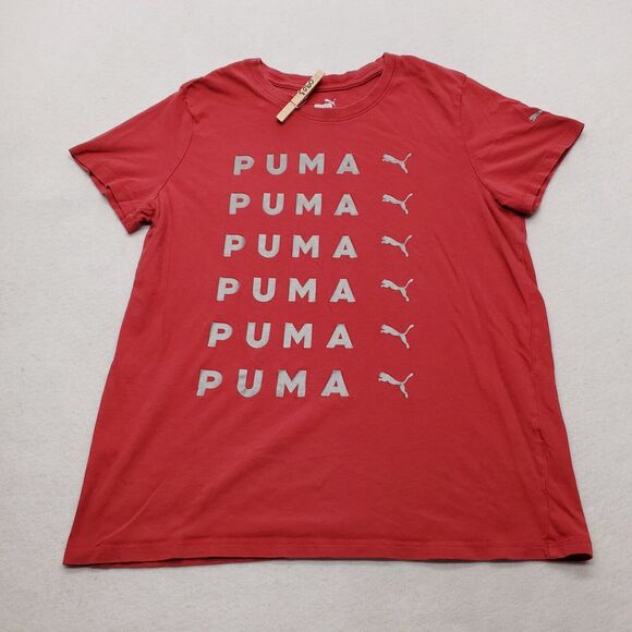 Puma Pullover Casual Short Sleeve Graphic T-Shirt Youth Boys Size Medium M Red - Picture 2 of 9